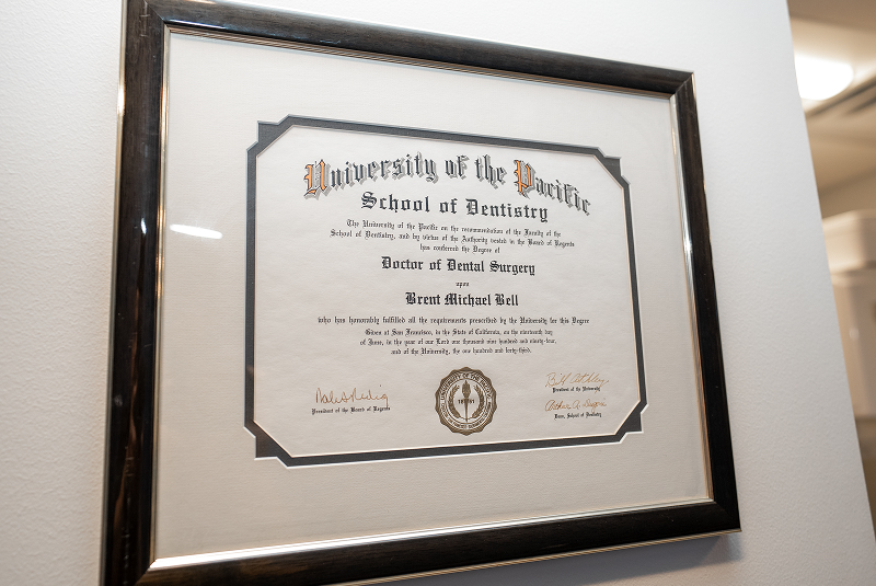 Framed professional dental certification