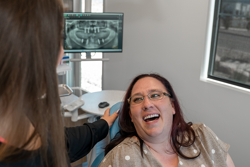 patient lauging in exam room