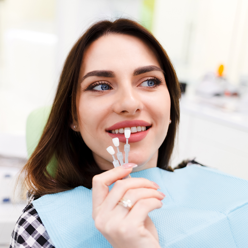 woman testing veneers
